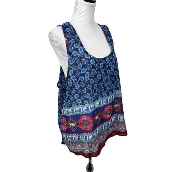 Speed Limit MPH Blouse Plus Size 2X Sheer Split Racer Back Over Top Floral Aztec - Picture 5 of 12